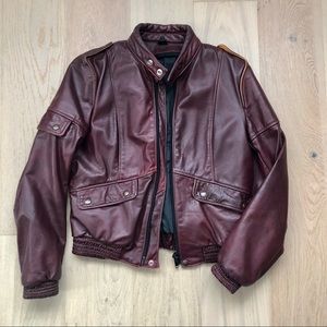 Vintage burgundy leather motorcycle jacket